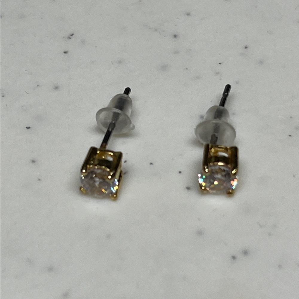 Gold Plated Clear Crystal Stud Earrings Hypoallergenic Classic Jewelry